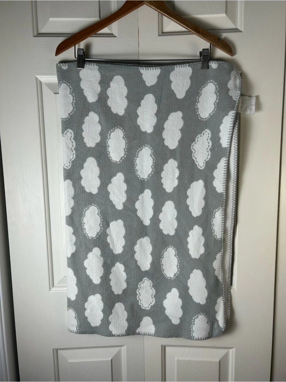Pottery Barn Kids Gray White Clouds Baby Blanket Acrylic Cotton Blend Lovey